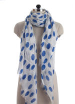 Elsa Large Blue Polka Dots on White Fashion Scarf